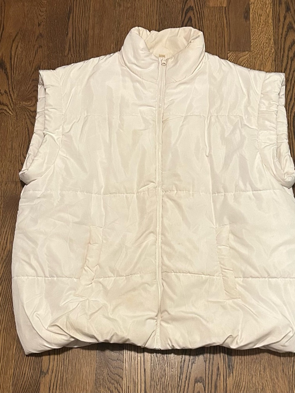 Source Unknown Cream Quilted Puffer Vest - Sleeveless Zip Front